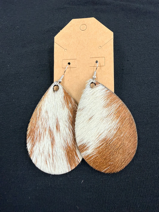 Cowhide Earrings - Brown & White