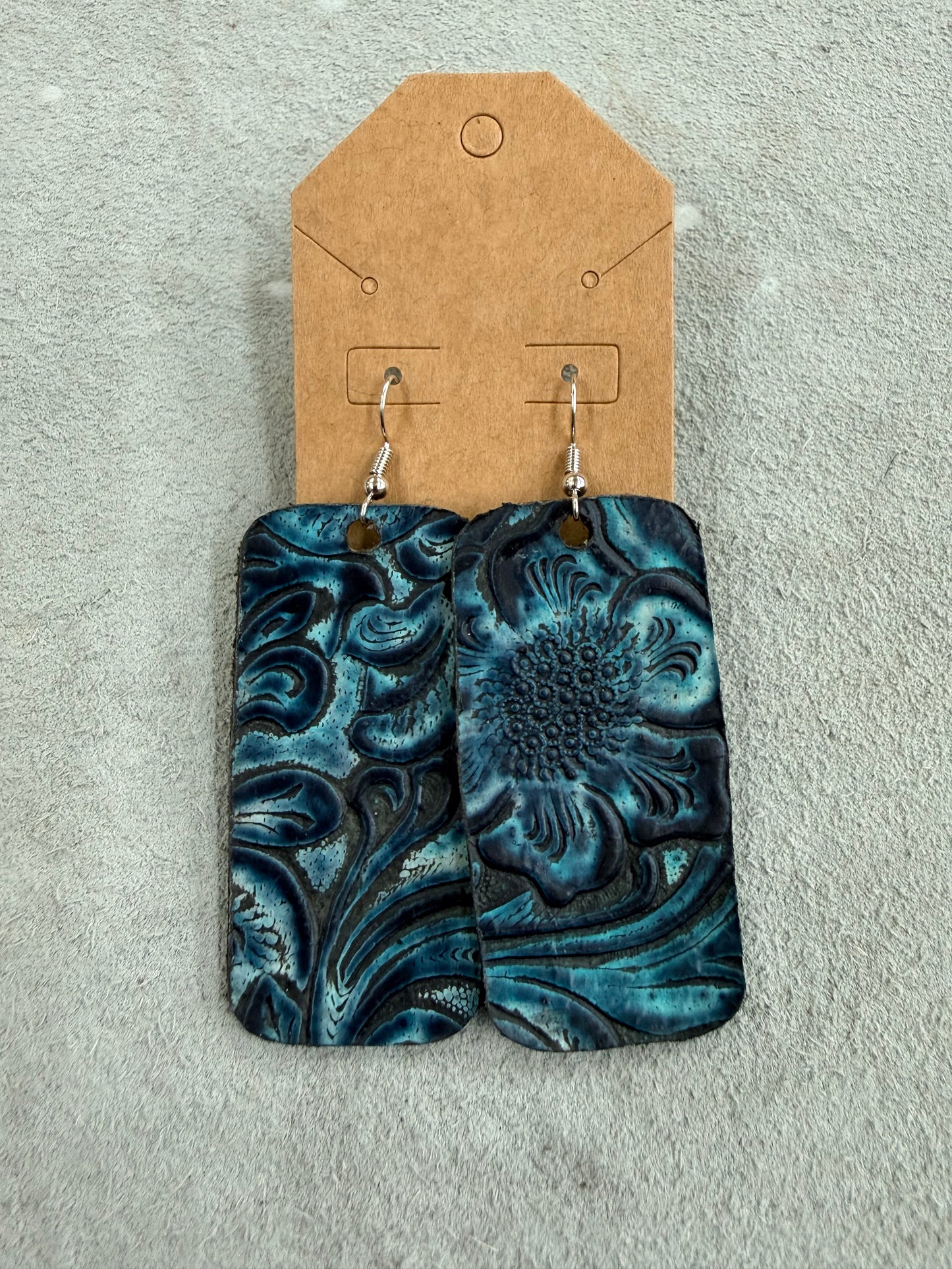 Turquoise Tooled Leather Earrings