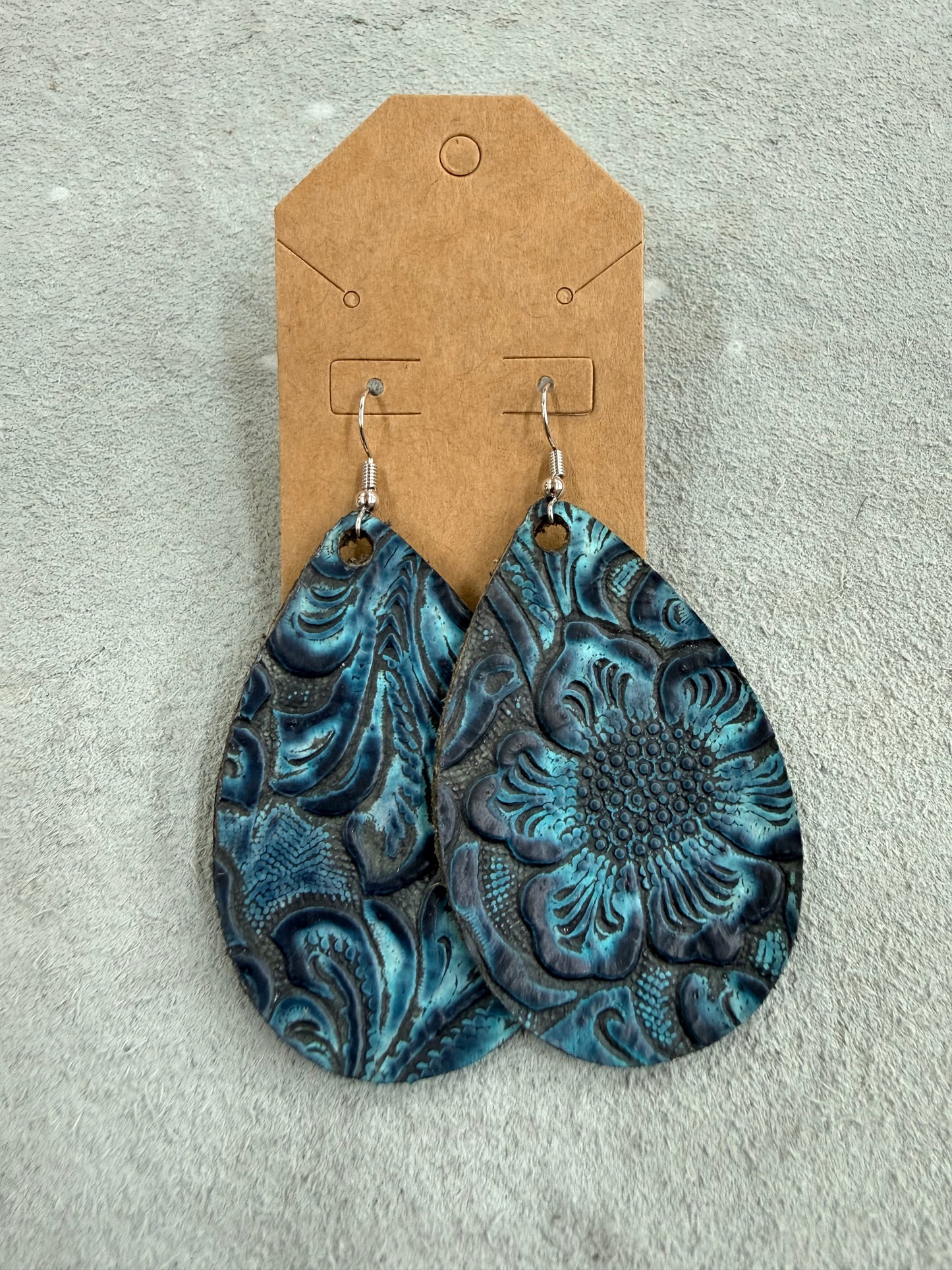 Turquoise Tooled Leather Earrings